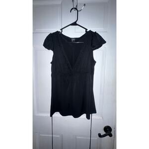 Vtg XOXO Black Ruffle Tie-Back V-Neck Top Sz M - Y2K
